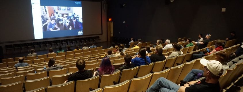 Crowd in the auditorium at EPXCON game dev event at Art Building West in Iowa City